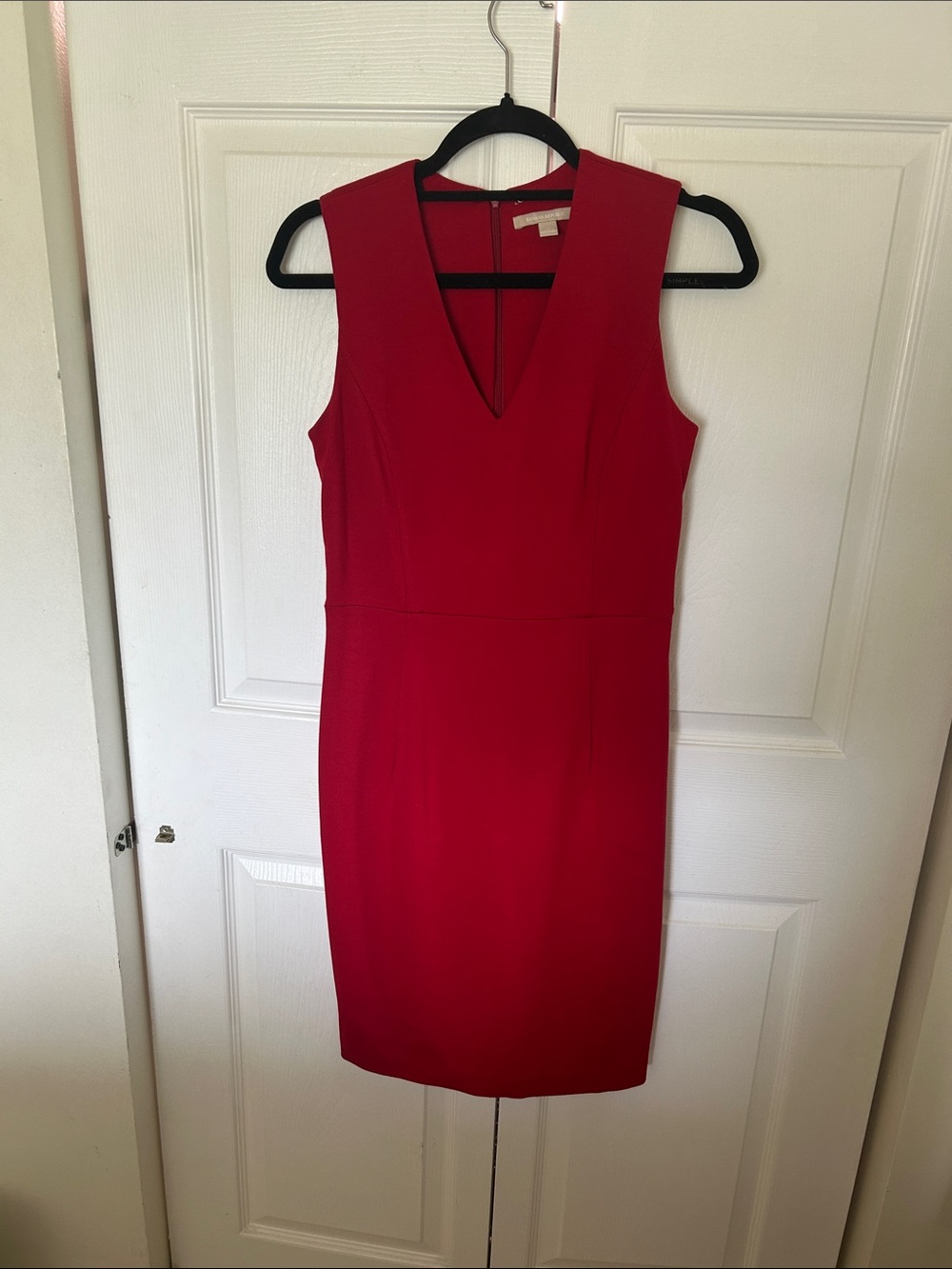 Banana Republic Red Sleeveless V-Neck Sheath Midi Dress